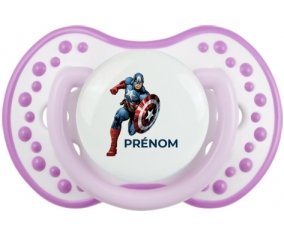 Captain America design-1 avec prénom : Blanc-mauve classique Tétine embout Lovi Dynamic