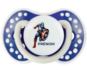 Captain America design-1 avec prénom : Bleu-marine phosphorescente Tétine embout Lovi Dynamic