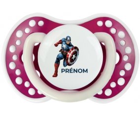 Captain America design-1 avec prénom : Fuchsia phosphorescente Tétine embout Lovi Dynamic