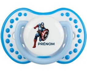 Captain America design-1 avec prénom : Blanc-bleu phosphorescente Tétine embout Lovi Dynamic