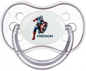 Captain America design-1 avec prénom : Transparente classique Tétine embout anatomique