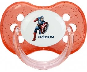 Captain America design-1 avec prénom : Rouge à paillette Tétine embout cerise