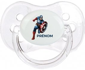 Captain America design-1 avec prénom : Transparent classique Tétine embout cerise