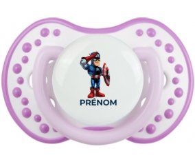 Captain America design-2 avec prénom : Blanc-mauve classique Tétine embout Lovi Dynamic