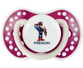 Captain America design-2 avec prénom : Fuchsia phosphorescente Tétine embout Lovi Dynamic