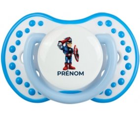 Captain America design-2 avec prénom : Blanc-bleu phosphorescente Tétine embout Lovi Dynamic