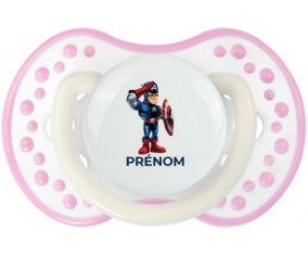 Captain America design-2 avec prénom : Blanc-rose phosphorescente Tétine embout Lovi Dynamic