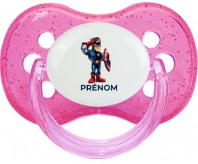 Captain America design-2 avec prénom : Rose à paillette Tétine embout cerise