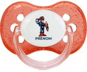 Captain America design-2 avec prénom : Rouge à paillette Tétine embout cerise