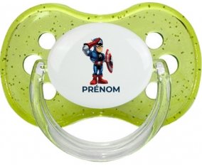 Captain America design-2 avec prénom : Vert à paillette Tétine embout cerise