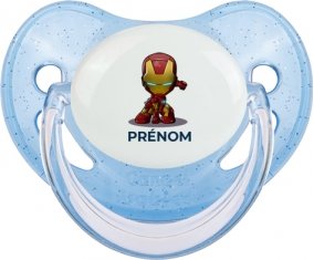 Iron man kids avec prénom : Bleue à paillette Tétine embout physiologique