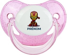 Iron man kids avec prénom : Rose à paillette Tétine embout physiologique