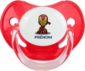 Iron man kids avec prénom : Rouge à paillette Tétine embout physiologique