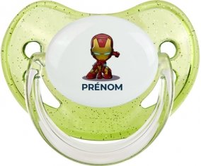 Iron man kids avec prénom : Vert à paillette Tétine embout physiologique