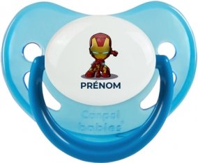 Iron man kids avec prénom : Bleue phosphorescente Tétine embout physiologique