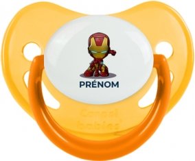 Iron man kids avec prénom : Jaune phosphorescente Tétine embout physiologique