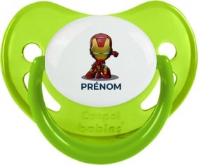 Iron man kids avec prénom : Vert phosphorescente Tétine embout physiologique