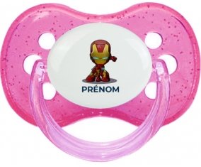 Iron man kids avec prénom : Rose à paillette Tétine embout cerise