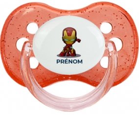 Iron man kids avec prénom : Rouge à paillette Tétine embout cerise