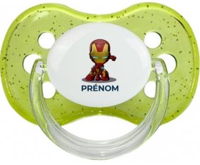 Iron man kids avec prénom : Vert à paillette Tétine embout cerise