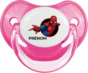 Spiderman design-6 avec prénom : Rose classique Tétine embout physiologique