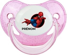 Spiderman design-6 avec prénom : Rose à paillette Tétine embout physiologique