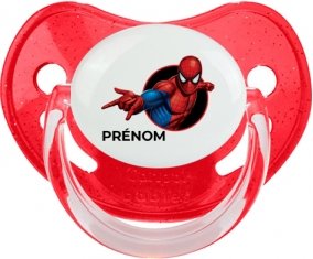 Spiderman design-6 avec prénom : Rouge à paillette Tétine embout physiologique