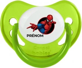 Spiderman design-6 avec prénom : Vert phosphorescente Tétine embout physiologique