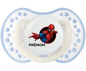 Spiderman design-6 avec prénom : Blanc-cyan classique Tétine embout Lovi Dynamic