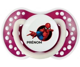 Spiderman design-6 avec prénom : Fuchsia phosphorescente Tétine embout Lovi Dynamic