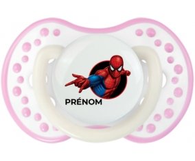 Spiderman design-6 avec prénom : Blanc-rose phosphorescente Tétine embout Lovi Dynamic