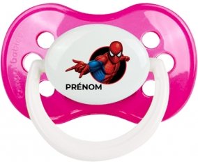 Spiderman design-6 avec prénom : Rose foncé classique Tétine embout anatomique