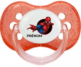 Spiderman design-6 avec prénom : Rouge à paillette Tétine embout cerise