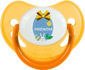 Oeuf de Pâques design-2 avec prénom : Jaune phosphorescente Tétine embout physiologique