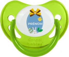 Oeuf de Pâques design-2 avec prénom : Vert phosphorescente Tétine embout physiologique