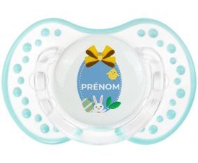 Oeuf de Pâques design-2 avec prénom : Retro-blanc-lagon classique Tétine embout Lovi Dynamic