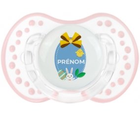 Oeuf de Pâques design-2 avec prénom : Retro-blanc-rose-tendre classique Tétine embout Lovi Dynamic