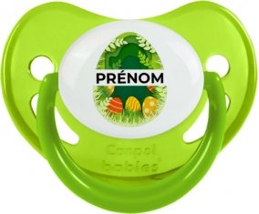 Oeuf de Pâques design-7 avec prénom : Vert phosphorescente Tétine embout physiologique