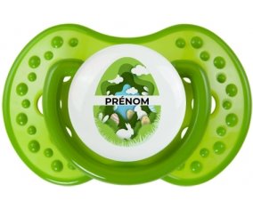 Oeuf de Pâques design-11 avec prénom : Vert classique Tétine embout Lovi Dynamic