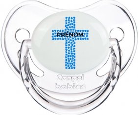 Croix christ bleue avec prénom : Transparent classique Tétine embout physiologique