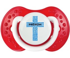 Croix christ bleue avec prénom : Blanc-rouge classique Tétine embout Lovi Dynamic