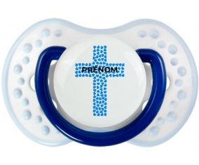 Croix christ bleue avec prénom : Marine-blanc-bleu classique Tétine embout Lovi Dynamic