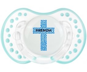 Croix christ bleue avec prénom : Retro-blanc-lagon classique Tétine embout Lovi Dynamic