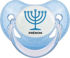 Judaisme : Menorah : Bleue à paillette Tétine embout physiologique