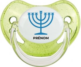 Judaisme : Menorah : Vert à paillette Tétine embout physiologique