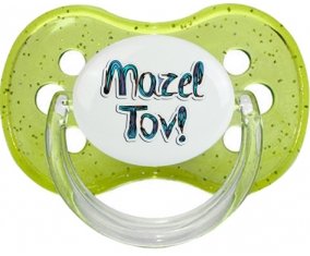 Judaisme : mazel tov hebrew design-3 : Vert à paillette Tétine embout cerise