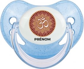 Om aum sanskrit design-1 avec prénom : Bleue à paillette Tétine embout physiologique