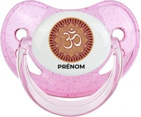 Om aum sanskrit design-1 avec prénom : Rose à paillette Tétine embout physiologique