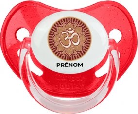 Om aum sanskrit design-1 avec prénom : Rouge à paillette Tétine embout physiologique