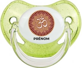 Om aum sanskrit design-1 avec prénom : Vert à paillette Tétine embout physiologique